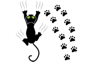 COSYSPARKS Pegatina Coche Gato Negro con 12 Huellas de Garra y Ojos Verdes - Lindo Gato Divertido para la Decoración de Puertas Exterior