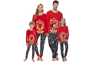 MyFav Family Matching Christmas Pyjamas Set Xmas Pjs Sleepwear Long Sleeve Nightwear for Womens Mens Girls Boys Kids
