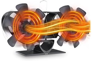 Coikes Ventilador de Chimenea Ventilador de Estufa de 12 Palas con Termómetro Magnético Circulación de Aire Caliente Ventilador no Eléctrico para Leña/leña/Chimenea para Estufas de Leña