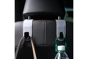 Qirc Auto Hooks, 2 Pcs Leather Car Storage Organiser Bag Hooks, Universal Car Back Seat Headrest Hanger for Hang Bag Handbag Grocery Bags (Grey)