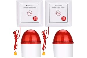 Retekess TH103 Alarmsystem, 3 LED Blitz Sicherheitsalarm, 110 dB Lärm, Anrufsystem mit Zugseil für Lager, Einkaufszentrum, Schule, Fabrik (2 Tasten + 2 Empfänger)