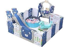PROKOKE Parc pour Bébé Grand Centre d'activités pour Nourrissons Aire de Jeux Clôture pour Tout-petits Intérieure et Extérieure Parc d'activités pour Enfants Pliable avec Mousse Anti-collision (B 20+2)