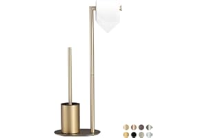 BVL Zestaw WC szczotkowane złoto, zestaw WC ze stali nierdzewnej z uchwytem na papier toaletowy, szczotka do WC, uchwyt na papier toaletowy, stojący