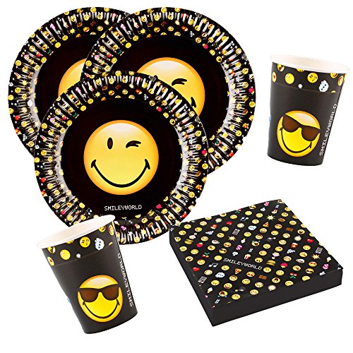 36-teiliges Party-Set Smiley Emoticons - Teller Becher Servietten für 8 Personen