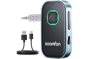Transmisor Receptor Bluetooth Jack 3,5mm - SOOMFON Emisor Receptor Bluetooth Audio 2 EN 1 HiFi Estéreo, Aux Adaptador Bluetooth Coche 5.0 con Micrófono para Car, TV, Auriculares, Altavoz y más