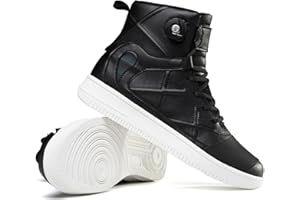 DJFOG Motorradschuhe für Damen und Herren, atmungsaktive Biker-Motorradstiefel aus Leder mit Knöchelunterstützung, Wasserabweisende rutschfeste Sohlen