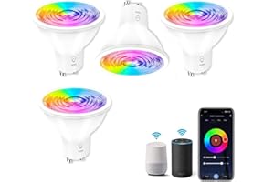 Wiby Lampadina Smart GU10 Wi-Fi 4,5W 326lm RGB + CCT 2700–6500K Dimmerabile, App Smart Life/Tuya, Compatibile con Alexa e Google Home, Lampadina Intelligente per Faretti, 4 unità