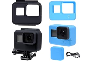 CAMKIX Fundas de silicona para el marco de su GoPro Hero 5 Black - 2 Cubiertas protectoras - Negro / Azul - protección a su cámara GoPro Hero 5 dentro del marco - Contral el polvo, arañazos y choques de luz.