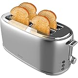 Cecotec Toast&Taste 1600 Retro Double Inox Tostapane, 4 fette, 1630 W, 2 fessure larghe da 3,8 cm e lunghe, in acciaio inox, 