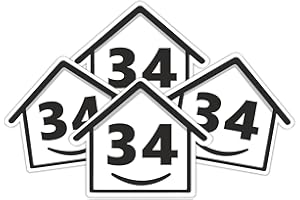 RUBIGO 4 x Bin Numbers for Wheelie Bins, House Design 1-99 Wheelie Bin Stickers, 16 cm Bin Stickers for Wheelie Bins, Self Adhesive Wheelie Bin Numbers, Weatherproof Vinyl Number Stickers (34)