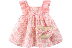 Haokaini Baby Mädchen Sommer Kleidung Puppenhalsband Blumenmuster Erdbeere Prinzessin Sommerkleid Umhängetasche