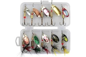 NC 10Pcs Spinner Bait Set Multi Colored Fishing Spinners Lures Baits Fishing Lures with Box for Trout Salmon Bass Fishing Set
