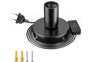 Powice Oprawa lampy E27 z przełącznikiem, oprawa E27, biała, z kablem sieciowym 3,5 m, pierścień śrubowy, przełącznik do projektów DIY, zawieszenie lampy wiszącej