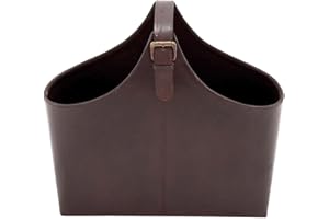 Deco 79 Madera revistero de Piel Real, 16 por (35,5 cm), Color marrón Oscuro
