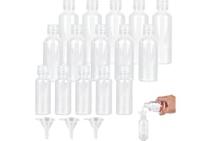 JWOGNGLS Zestaw 15 butelek podróżnych, pojemność 50 ml, 80 ml, 100 ml, pojemniki podróżne na płyny z 3 lejkami, małe plastikowe butelki do napełniania szamponem, odżywką, podróżą, balsamem