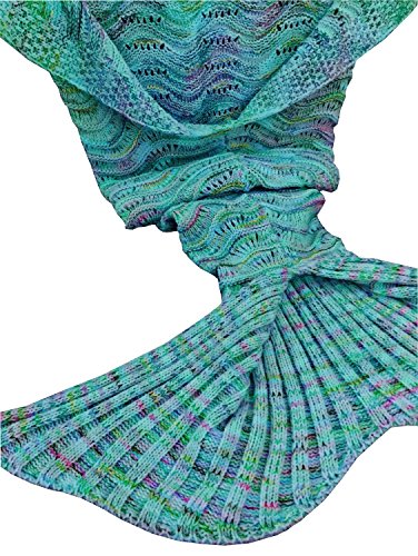 Meerjungfrau Decke Bettdecke Handgefertigte Strickdecke Soft Schlafsack Kuscheldecke für Damen und Mädchen Minzgrün 188 x 89cm - 3