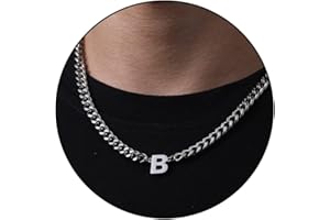HAYOUWAY Mens Initial Necklace, Silver Cuban Link Chain A-Z Letter Necklace Gifts for Men Boys Silver Chain Mens Gifts for Dad Son Brother Boyfriend Husband Christmas Birthday Gifts for Men Him