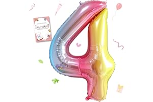 Smlpuame 40 Inch Number Balloons 0-9 Rainbow Gradient Large Number 4 Balloons, Digital Balloons for Birthday Party Celebration Decorations, Helium Foil Number Balloons for Wedding Anniversary