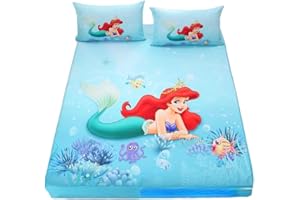 FIKUP Kinder Spannbettlaken 90x200cm Mädchen meerjungfrau Rosa,Karikatur ELSA Regenbogen Bettlaken Set,Dekorativ Spannbetttuch,Kissenbezug 80x80 (C,90 x 200 cm)