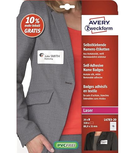 Badge Adesivi AVERY Per Tessuti - 150 Pezzi 80x50mm In Seta Di Acetato, Per Stampa Laser - Foto 3