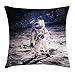 Produktbild WCMBY Outer Space Decor Throw Pillow Cushion Cover, Moon Spaceman on Surface of Orbit Background Cosmos Galaxy Solar Photo, Decorative Square Accent Pillow Case, 18 X 18 Inches, Brown Blue
