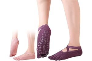 DOKPAV 2 Paires de Chaussettes Pilates Chaussettes de Yoga Antidérapantes avec Poignées pour Femmes Chaussettes en Coton pour Pilates/Yoga/Ballet/Danse/Entraînement/Fitness/Trampoline 36-43