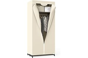 COSTWAY Armario de Tela Plegable 75x50x170cm Guardarropa Closet con Barra para Colgar Ropa Organizador (Beige)