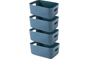 EURXLQ 4 Stück Aufbewahrungsbox Kunststoff Aufbewahrungskorb mit Griffen Eingedicktes Badezimmer Organizer Küchenschrank Körbe Aufbewahrung Kunststoffbox für Badezimmer Küche (Blau, 20×15×7 cm)