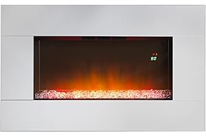Dimplex Diamantique Optiflame Glass Wall Fire, Silver Mirrored Glass Wall Mounting Electric Fire with Crystal Stone Fuel Bed, Multi-coloured LED Flame Effect, 1.4kW Fan Heater and Remote Control