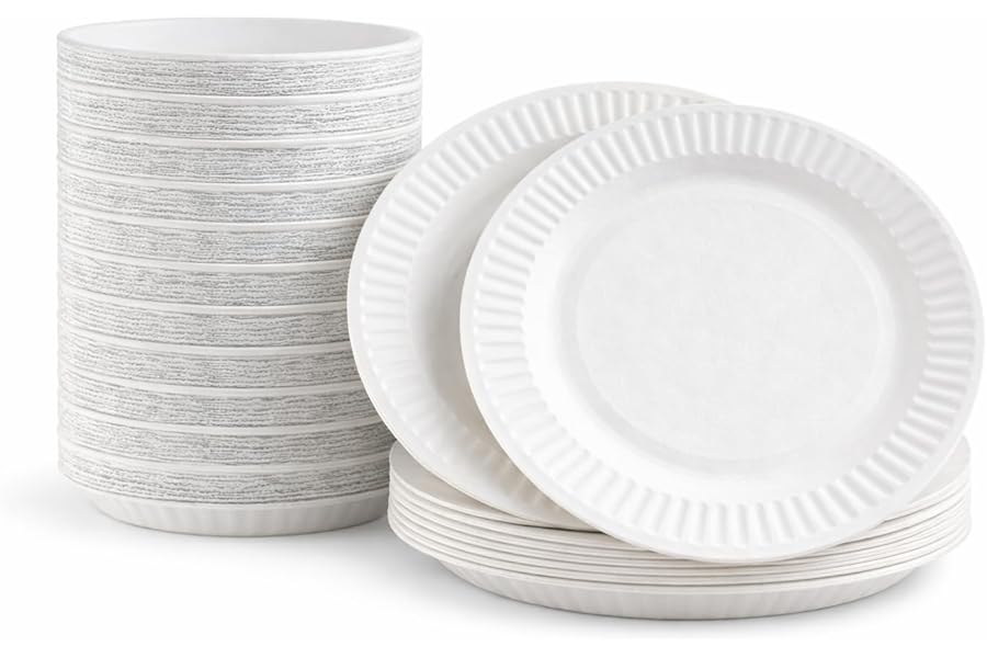 100 Pack of 9-inch Disposable Paper Plates, 18cm White Paper Plates Perfect for Everyday use, Ideal for BBQ's, Parties and Events.
