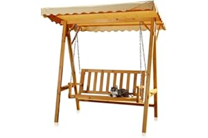 Melko Balancelle de jardin en bois, banc avec toit, beige