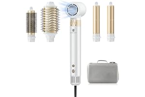 ‎WEBEAUTY webeauty 5-in-1 Hair Dryer Hair Styler, 110,000 rpm, 20 M/S, 200 Million Negative Ion High Speed Brushless Hair Dryer with Hot Air Brush and Air Curling Iron, White