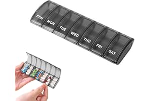 Jaimela Tablettenbox 7 Tage, Pillendose 7 Tagemedikamentenbox, Leicht Zu Öffnen, für Vitamine, Nahrungsergänzungsmittel und Medikamente (Schwarz)