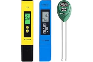 VIVOSUN Misuratore digitale di PH, Misuratore di Temperatura e di EC 3-in-1TDS, Misuratore di umidità del Terreno per Piante, per la casa, il Giardino e le Colture idroponiche