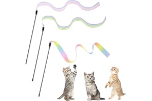 Jeffdad Confezione da 3 Bacchetta Magica per Gatti Giocattolo Arcobaleno, Bacchetta Magica Interattiva per Gatti, Bacchetta Giocattolo per Gatti Bacchetta per Gattini Addestramento di Gatti (60 cm)