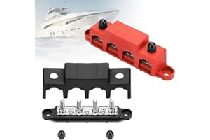 SUITEDGET Distribuidor De Corriente Bus Bar 12 V-48 V Cc De 2 Piezas Con 4 Bloques De Terminales M8 Para Bloques De Distribución De Corriente Con Toma De Tierra Para Coches, Caravanas Barcos Yates