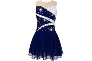JEATHA Mädchen Glänzend Strass Eiskunstlauf Kleid Tanzkleid Ärmellos Ballettkleid Ballettanzug Rückenfrei Tüllkleid Rollschuh Sakter Kleider Ballett Trikot Tanzkleidung