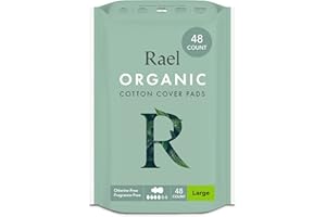 Rael Organic Cotton Cover Sanitary Towels - Heavy Absorbency, Unscented, Ultra Thin Pads with Wings for Women (Large, 48 Count)