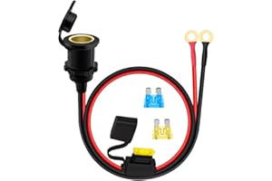 HuaLiSiJi Presa Accendisigari 12V 24V Femmina con Cavo 14AWG 20A Presa Accendisigari con Cavo a O Ring Terminal, con Fusibile Copertura Impermeabile per Auto, Moto, Barche (0.6 m)