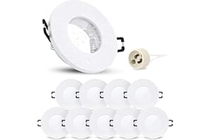 linovum ISAWO Lot de 10 spots encastrables au plafond avec douille GU10 – Cadre de montage IP65 blanc rond pour salle de bain et extérieur