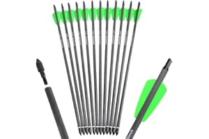 ZSHJGJR 6/12 pcs Bogenschießen Carbon Pfeile 7,5/15 Zoll Armbrust Pfeile Spine 400 Armbrustbolzen Archery mit 2" grüne Gummifeder für Armbrust