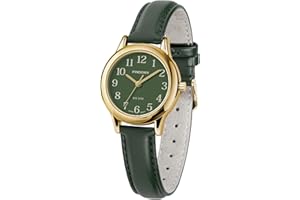 PINDOWS Slim Minimalist Quartz Analog Watch for Women, Gold-Tone Case with Black Leather Strap, Fashionable, Elegant Everyday Dress Wristwatch