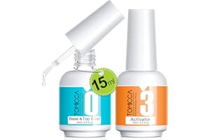 TOMICCA 2x15ml Dip Powder Top Base Coat mit Aktivator, 2 in 1 Dip Liquids Set, Dip Powder System Starter Kit, keine UV/LED-Lampe erforderlich, für Dip Powder Nagellack