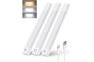 EZVALO 30CM(3 Unidades) Luz LED con Sensor Movimiento, Imán Luz Armario con 3 Temperaturas de Color, Luces Recargables USB para Cocina, Armario, Dormitorio