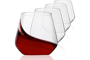 Sipour Copas de Vino Cuadradas con Sin Tallo (475 ml) – Juego de 4 Copas de Vino de Cristal – Elegantes y Modernas Copas de Vino para Fiestas – Copas de Cristal Sin Plomo Sopladas a Mano