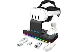SPEEDY BEE Dock di ricarica per Oculus/Meta Quest 3, stazione di ricarica per controller e cuffie VR, con batterie ricaricabili, supporto per display di ricarica VR adatto alla scrivania