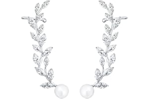 QUKE Damen künstliche Perle Blatt Shape Zirkonia Kristall Ear Cuff ganzes ohr ohrstecker Brauthochzeits