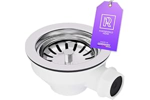 M. ROSENFELD HOME Valvola a cestello da 114 mm o valvola a cestello per lavello da 3 1/2" con troppopieno – scarico lavello + chiave di montaggio + copertura cieca con attacco inferiore 1 1/2" tubo di scarico