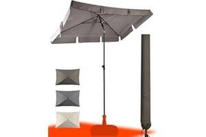 4happy Rectangular Balcony Parasol Set with Parasol Cover - UV50+ Parasol 200 x 125 cm Rectangular Balcony Umbrellas - SunnyShade in Taupe, Height-Adjustable, with Kink Function