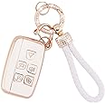 Koaudb Car key fob cover Protection Fit for LR4 Range Rover Sport Evoque Jaguar XF XJ XJL F-pace 5 Buttons Smart Key Fob Case Soft TPU Key Case Protector with Bling Key Fob Keychain (Rov)